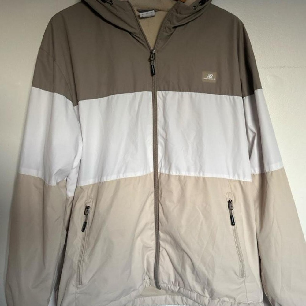 New Balance Fleece Lined Color block  Hooded Windbreaker Jacket Full Zip Large
